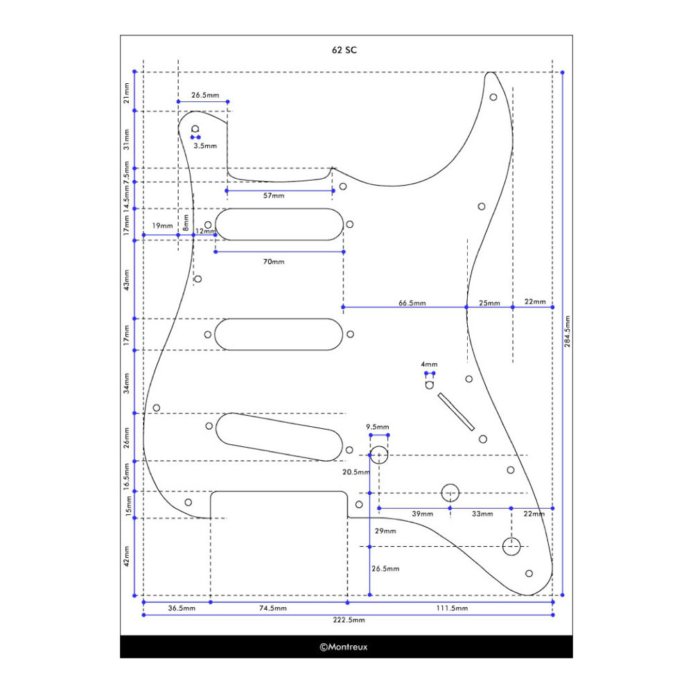 Montreux 62 SC pickguard relic Retrovibe Parts No.205 ピックガード 寸法図
