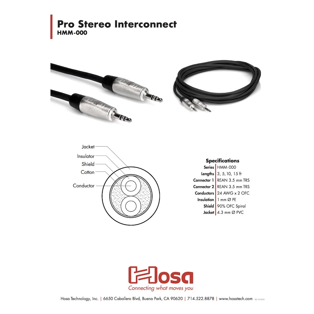 Hosa HMM-003 91cm ステレオミニオス-ステレオミニオス オーディオケーブル ケーブル構造詳細画像