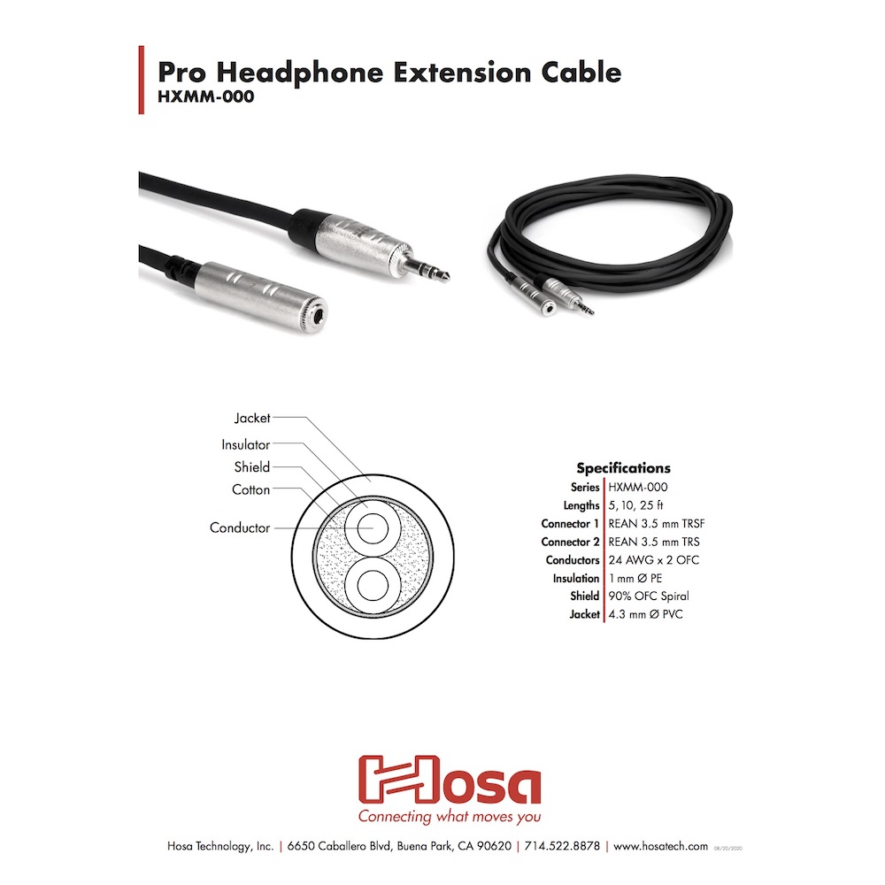 Hosa HXMM-005 1.5m ステレオミニメス-ステレオミニオス 延長用 オーディオケーブル ケーブル構造詳細画像
