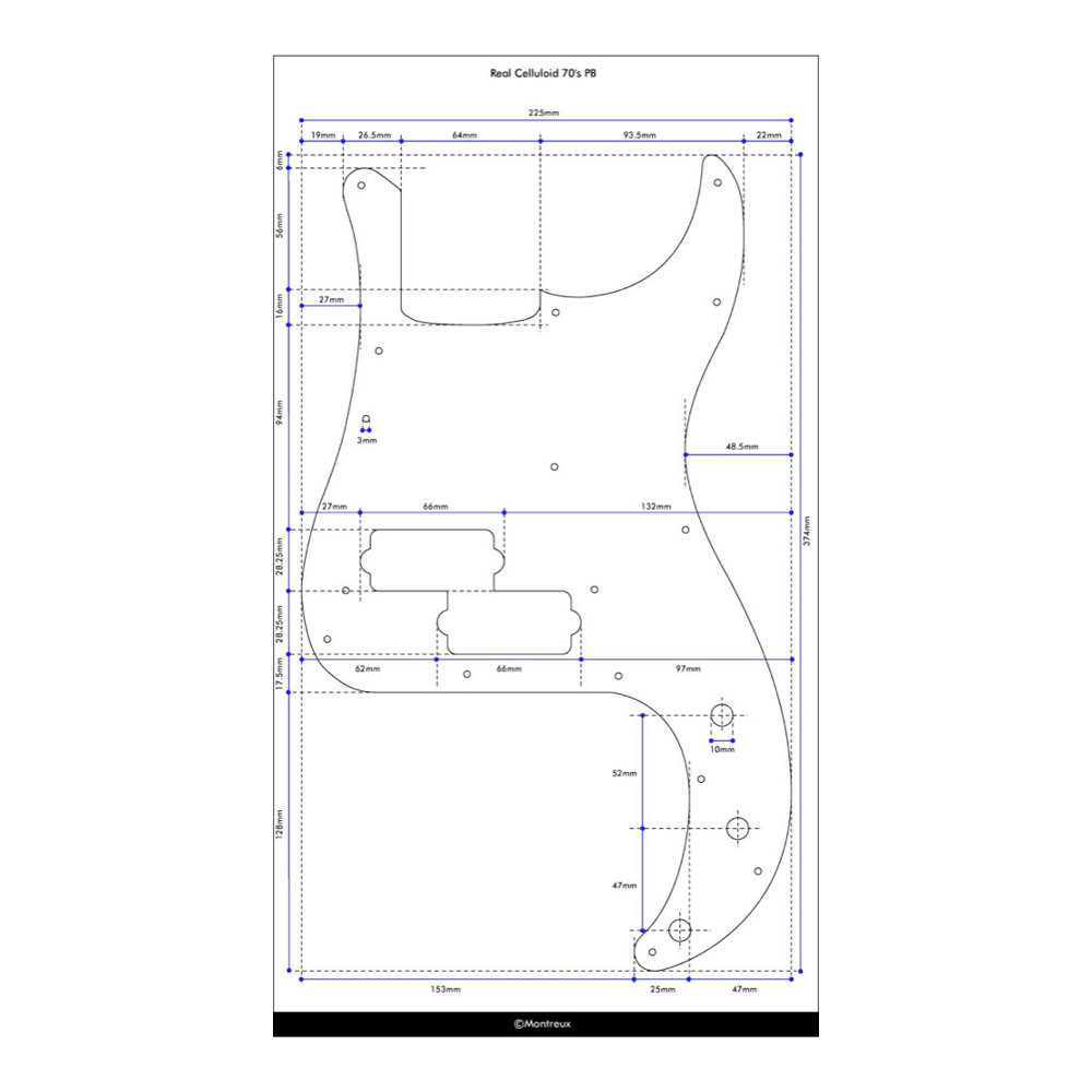 Montreux Real Celluloid 72 PB pickguard relic Retrovibe Parts No.254 ピックガード 寸法図