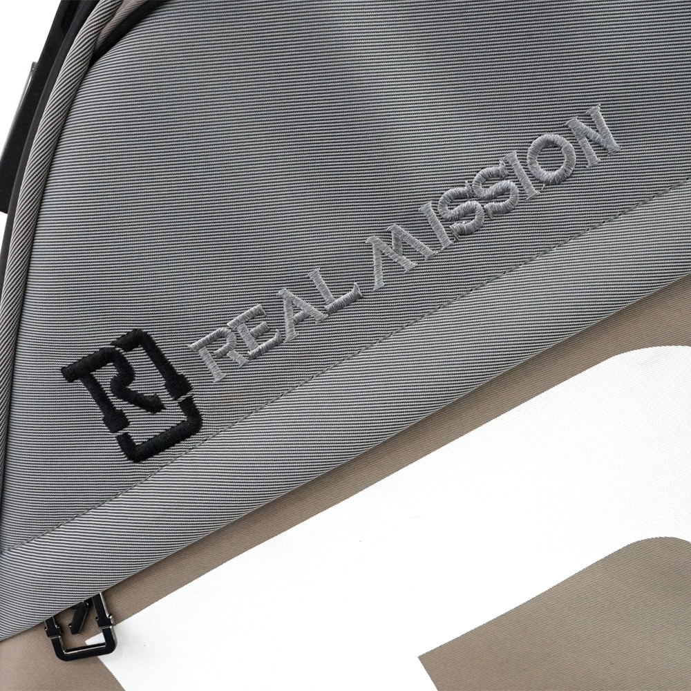 REAL MISSION(リアルミッション) Venus01-E Gray/Beige 防水 エレキギターケース・ギグケース 表面生地の質感・刺繍ロゴ