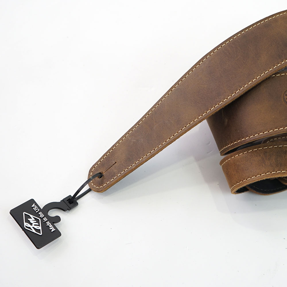 LM Products LS-2304W Dakota Tan Rustic Leather ギターストラップ ストラップピン部アップ画像