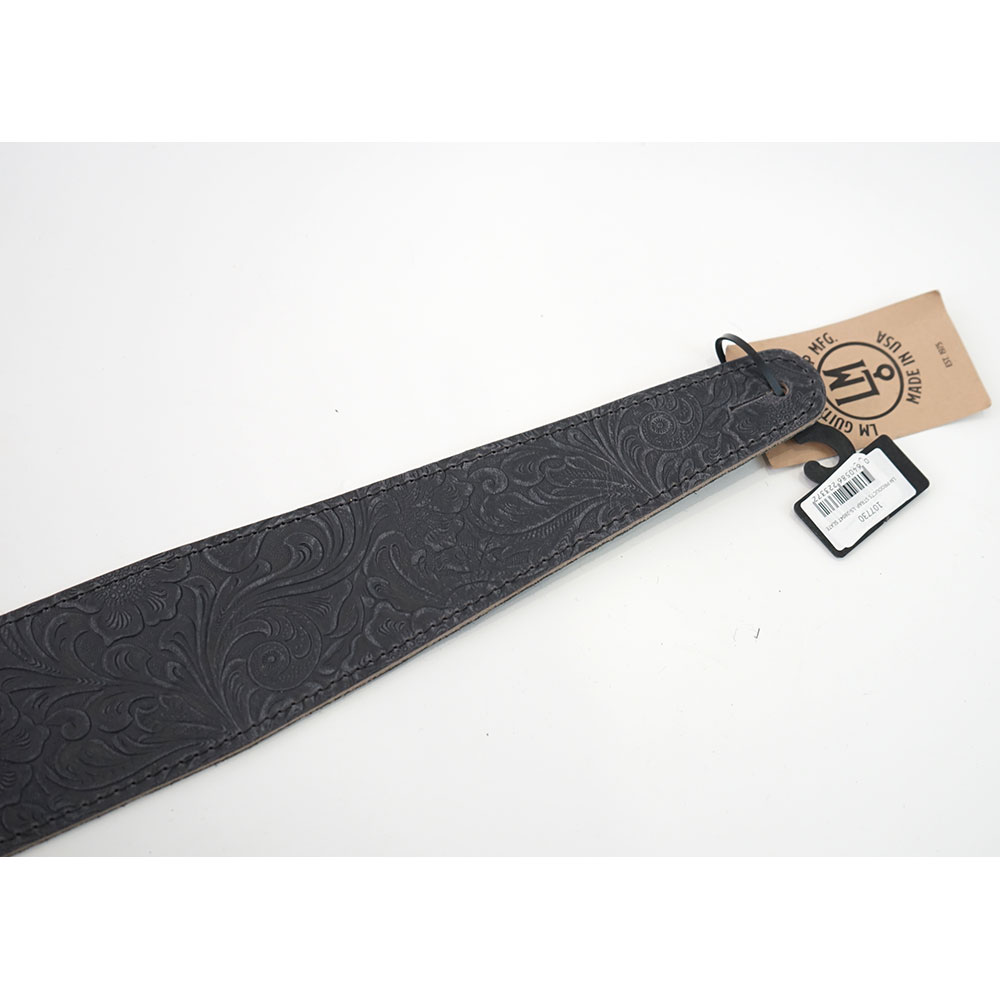 LM Products LS-2804T Slate Tooled Leather ギターストラップ ストラップピン部アップ画像