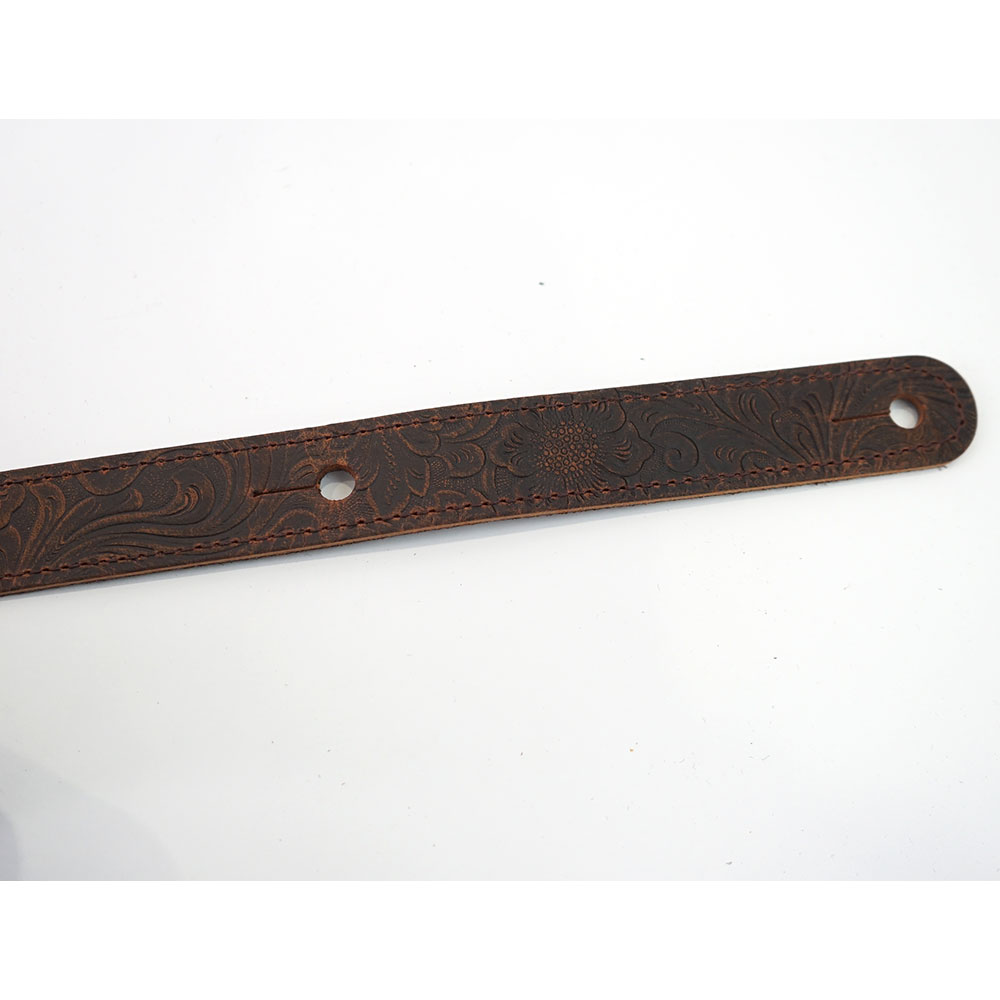 LM Products LS-2804T Brown Tooled Leather ギターストラップ ストラップピン部アップ画像