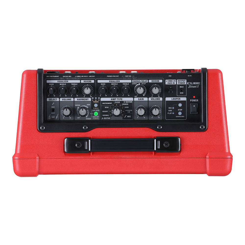 BOSS CUBE STREET II Red 乾電池駆動パフォーマンス用ステレオアンプ 小型ギターアンプ コンボ コントロールパネル