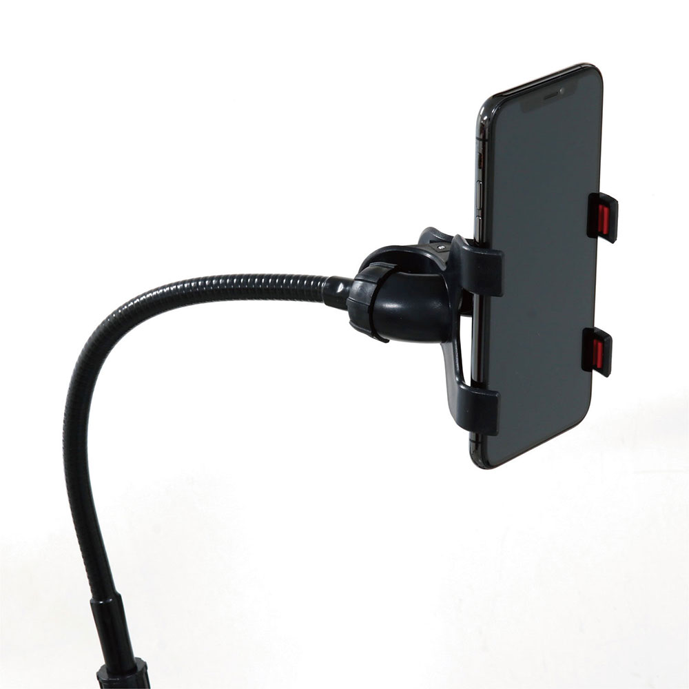 PLATINUM MBS1A Black スマホホルダー付き マイクスタンド スマホを取り付けた画像