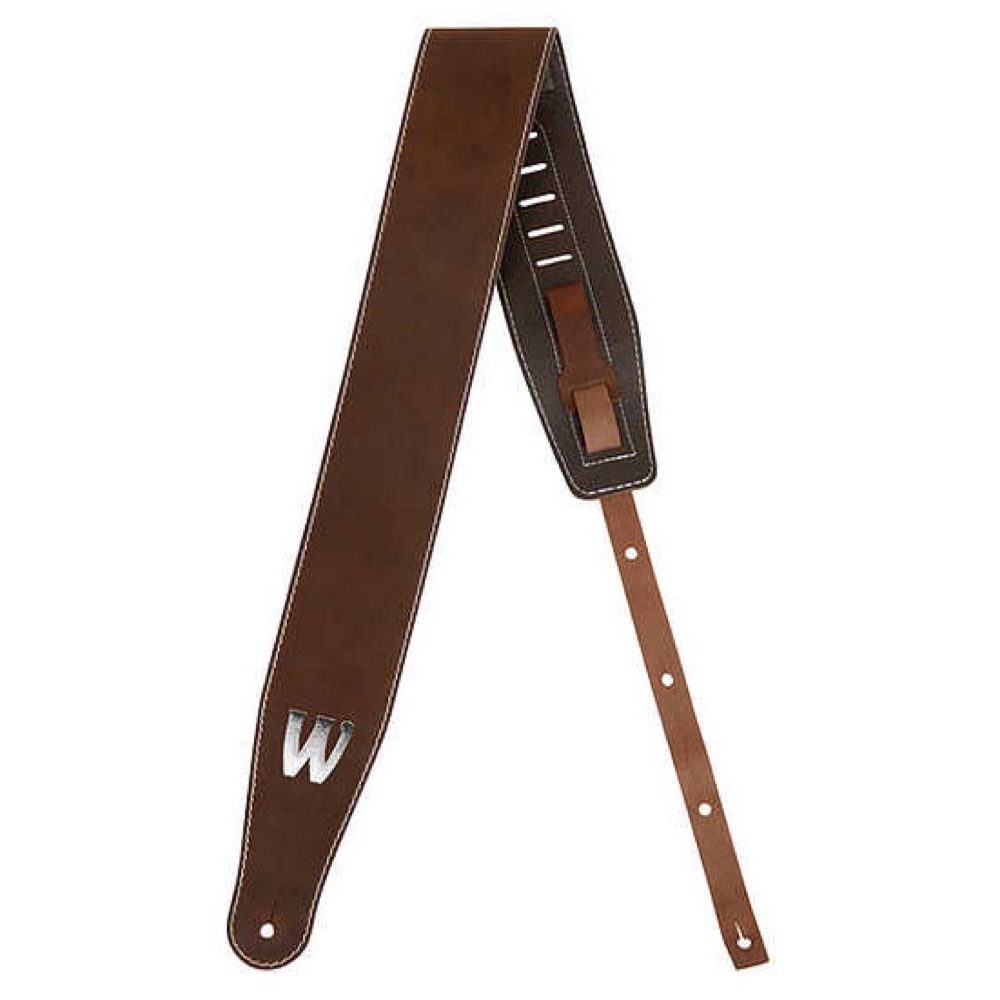 WARWICK Teambuilt Genuine Leather Bass Strap Brown Silver Embossing ベースストラップ 全体画像