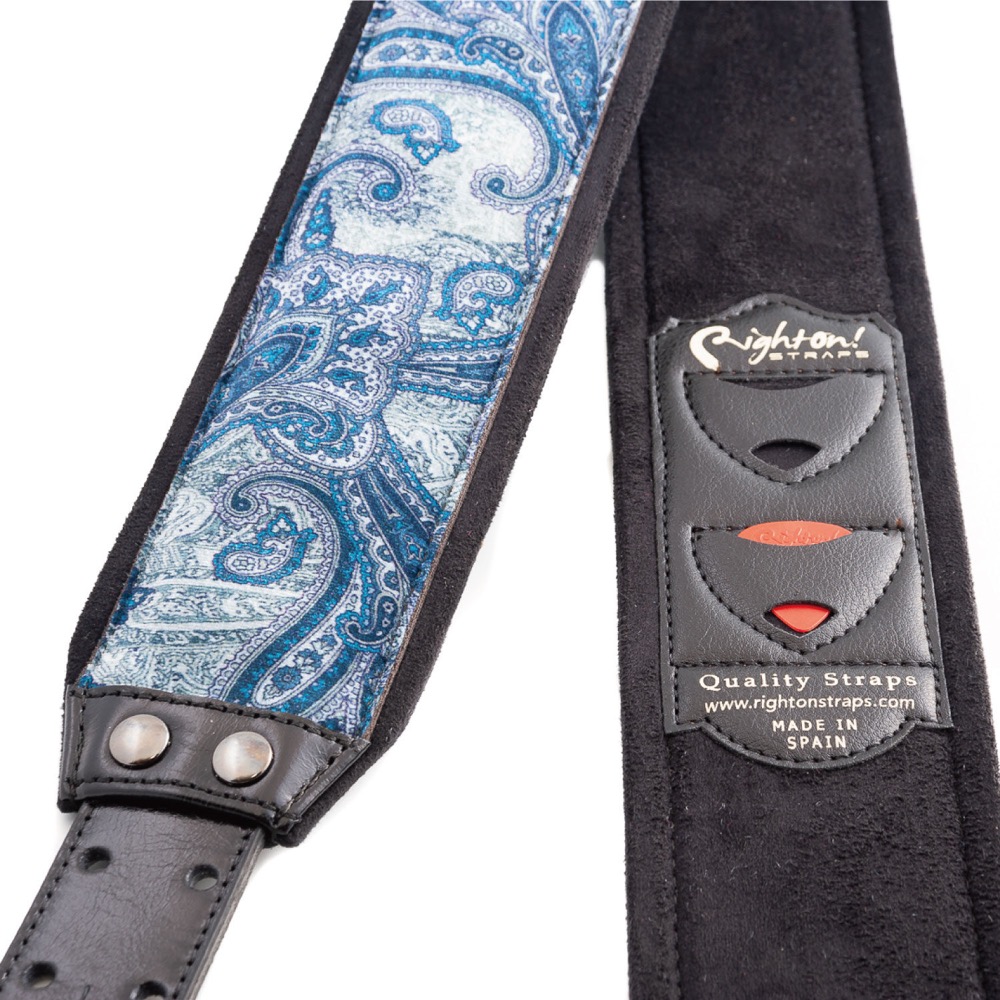 Righton! STRAPS J-PAISLEY VELVET Blue ギター ベース用ストラップ 表面と裏面の画像