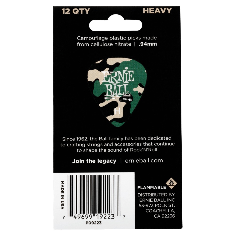 ERNIE BALL 9223 Camouflage Cellulose Heavy bag of 12 ギターピック 12枚入り パッケージ画像