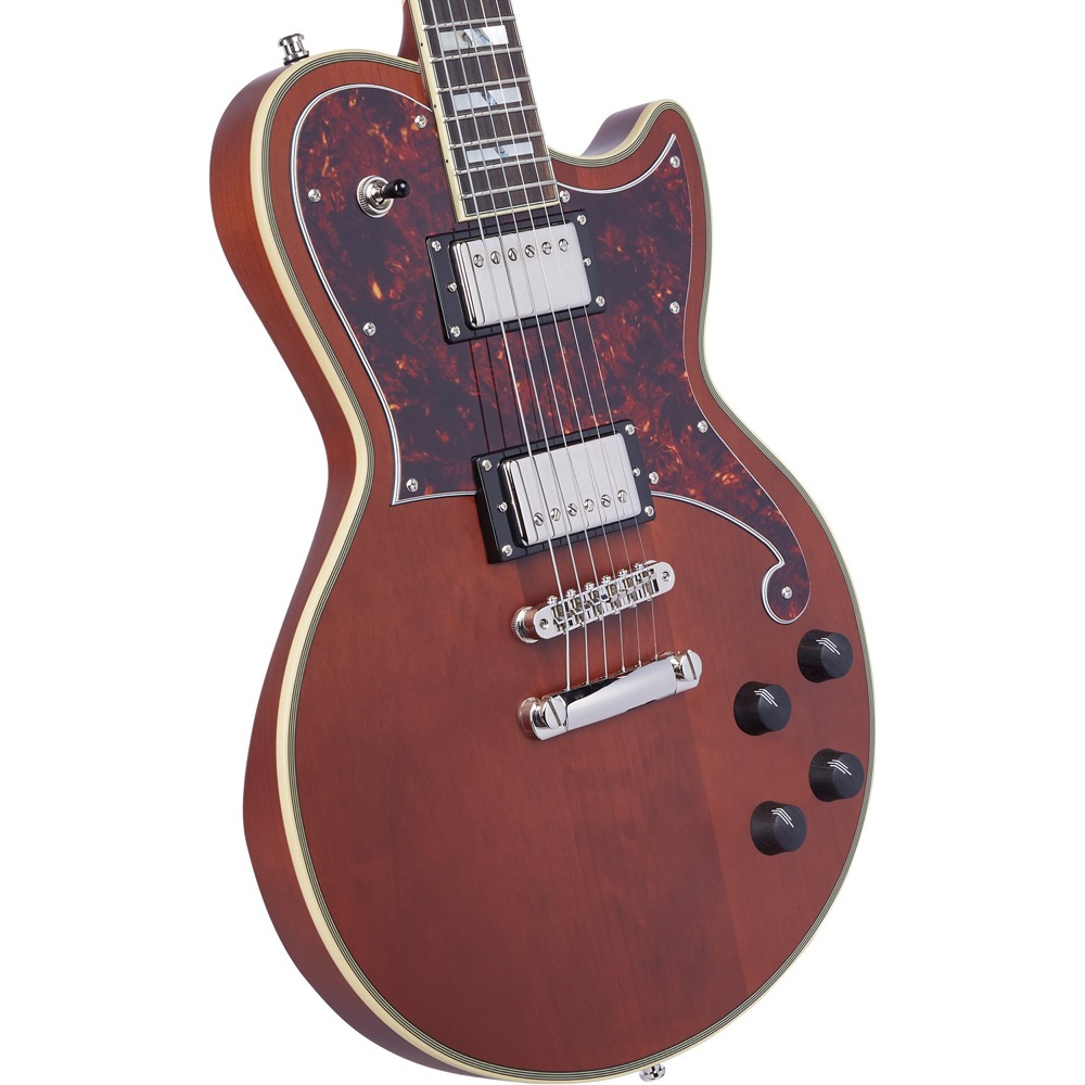 D’Angelico Deluxe Atlantic Matte Walnut エレキギター ボディ斜めアングル画像