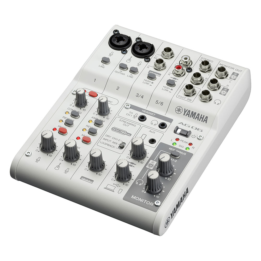 YAMAHA AG06 MK2 W 6チャンネル ライブストリーミングミキサー ホワイト 全体像
