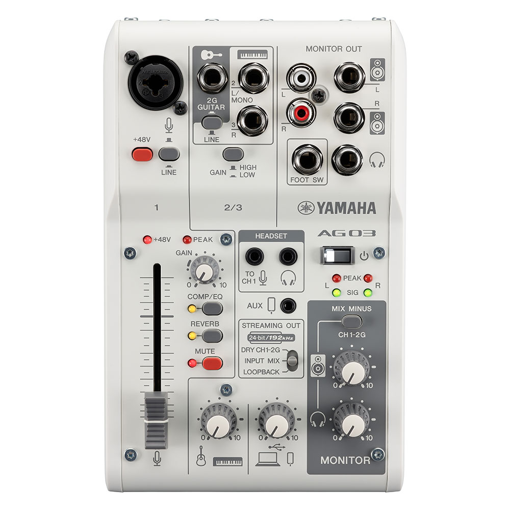 YAMAHA AG03 MK2 W LSPK ライブストリーミングパック ホワイト ライブストリーミングミキサー AG03MK2 正面