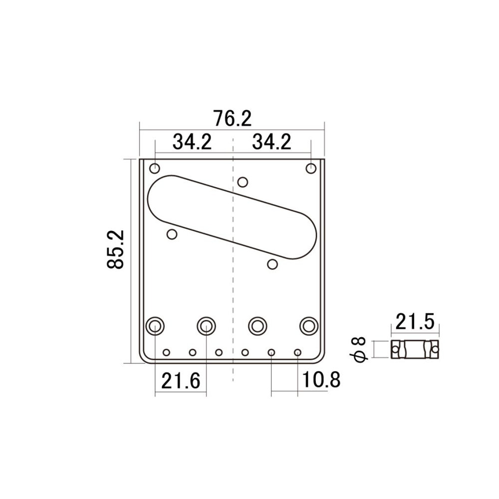 SCUD HK-24NS/BS オリジナル IN-TUNE TLタイプブリッジ By GOTOH ギター用ブリッジ 寸法図