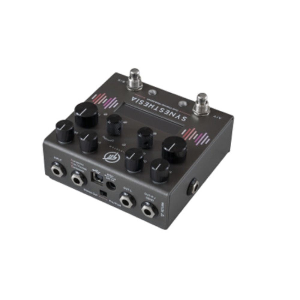 GFI SYSTEMS SYNESTHESIA (シネシージア) モジュレーション ギターエフェクター 入出力端子、コントロールノブ側画像
