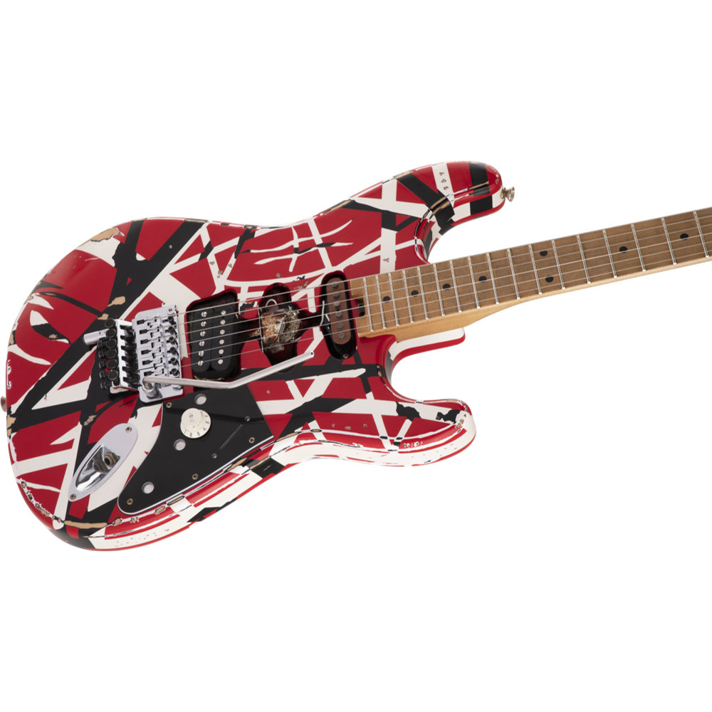 EVH イーブイエイチ Striped Series Frankenstein Frankie, Maple Fingerboard, Red with Black Stripes Relic エレキギター コントロール側トップからサイド
