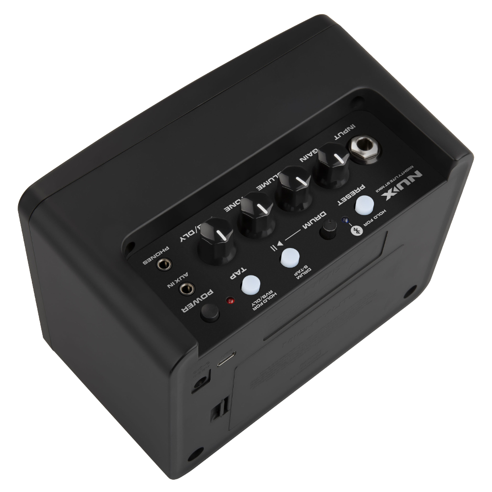 NUX ニューエックス Mighty Lite BT MKII 小型アンプ コンボ ギター用 ベース用 モデリングアンプ トップ斜めアングル画像