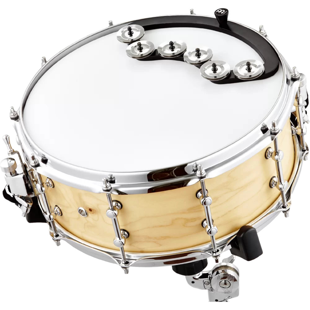 MEINL マイネル BBTA2-BK Backbeat Tambourine スネアドラムマウント型タンバリン スネアにマウントした状態