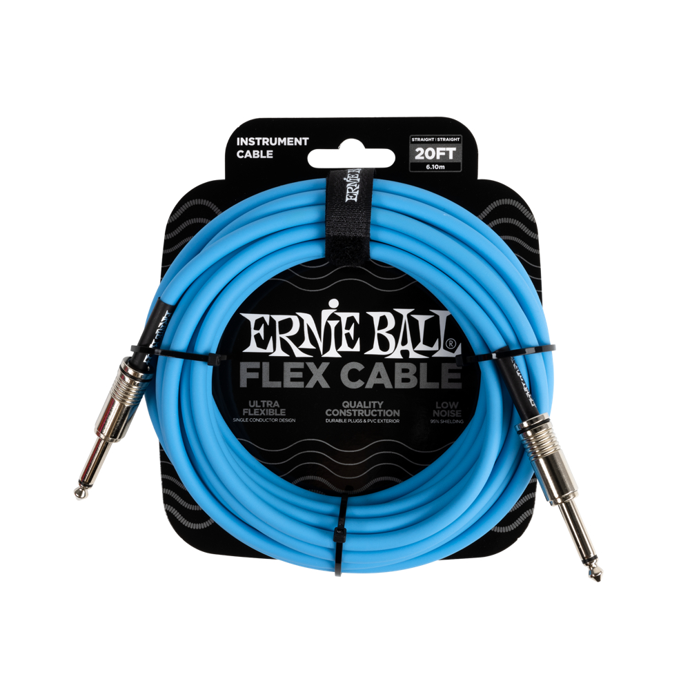 ERNIE BALL アニーボール EB 6417 FLEX CABLE 20’ SS BL 20フィート(約6メートル) 両側ストレートプラグ ブルー ギターケーブル