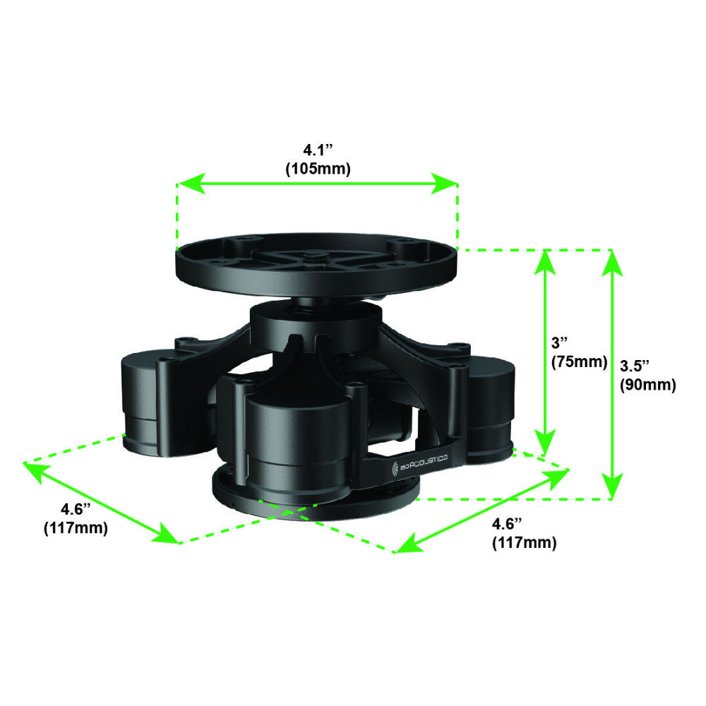 ISO ACOUSTICS V120 Mount スタジオモニター用アイソレーションマウントパーツ 壁や天井取り付けの振動を軽減 寸法図