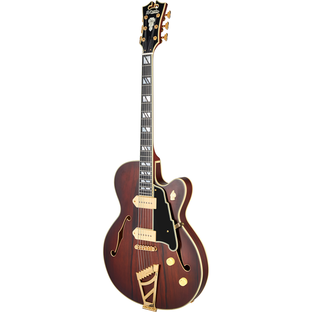 D’Angelico ディアンジェリコ Deluxe 59 Satin Brown Burst エレキギター フルアコ 斜めアングル画像