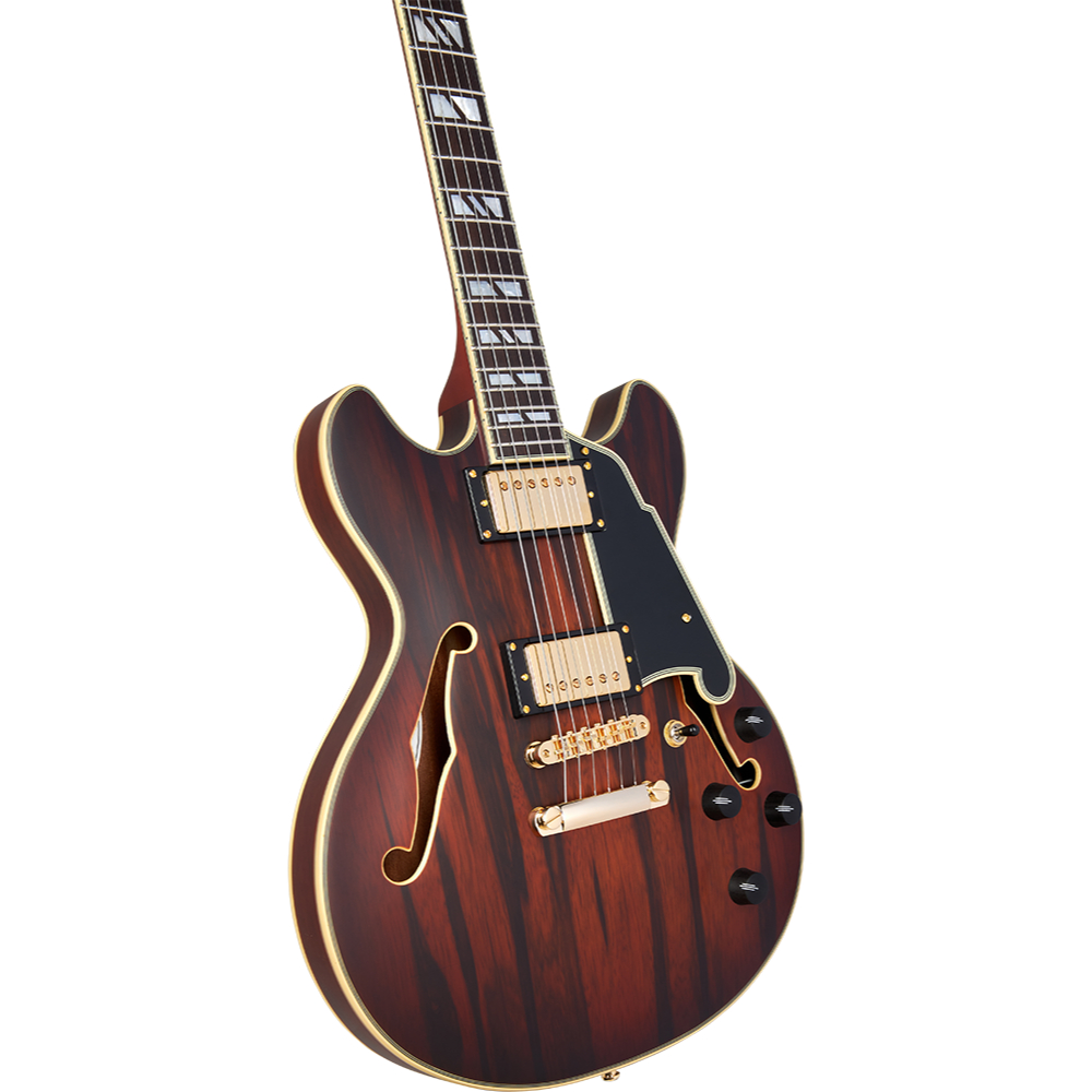 D’Angelico ディアンジェリコ Deluxe Mini DC Satin Brown Burst エレキギター セミアコ ボディ画像