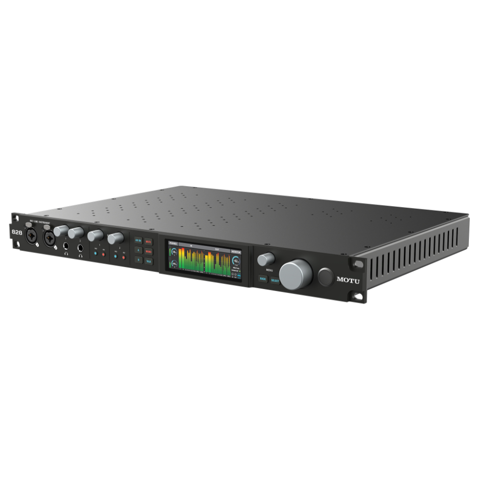 MOTU 828 28×32入出力 USB3オーディオインターフェイス スタンドアローンミキサー&コンバーター 右斜めアングル画像