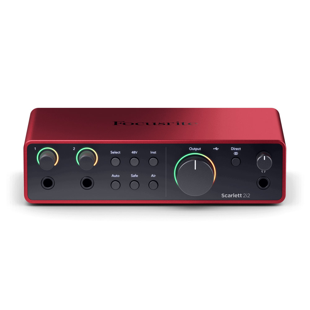Focusrite Scarlett 2i2 4th Gen オーディオインターフェイス 正面、コントロール
