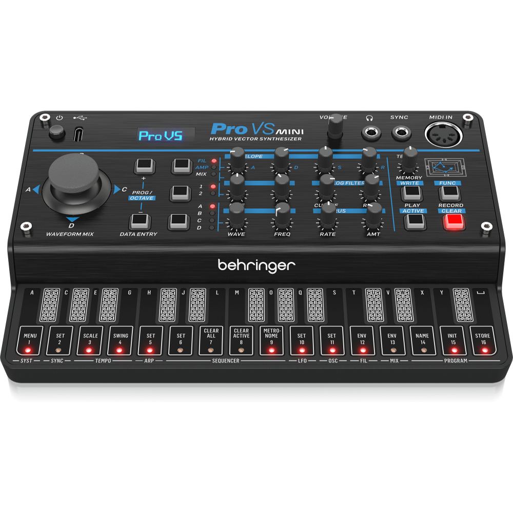 ベリンガー サンプラー シンセサイザー BEHRINGER PRO-VS MINI オシレーター フィルター 16ステップシーケンサー アルペジエーター アングル画像