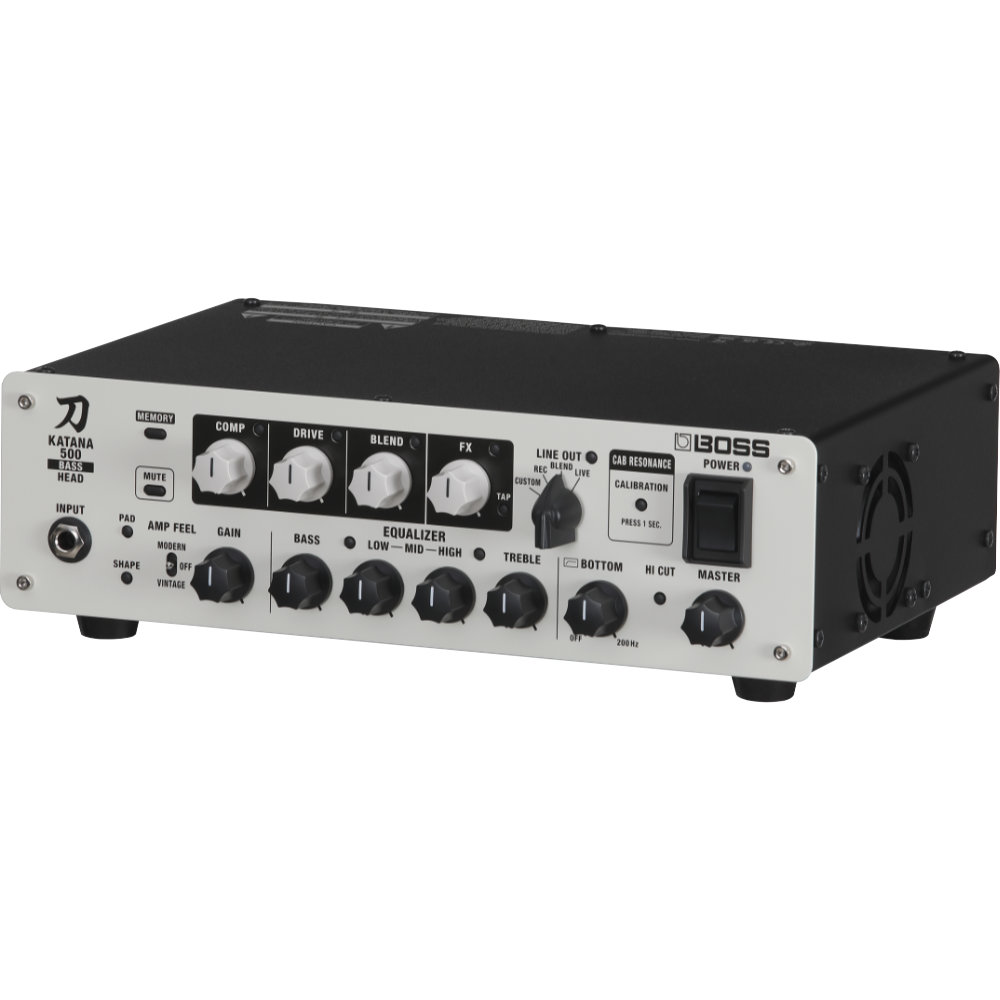 ベースアンプ ヘッド 500W BOSS KTN500B HD KATANA-500 BASS HEAD 軽量 2.8kg コンパクトなベースアンプ DIアウト USBアウト搭載 コンプレッサー内蔵 サイドから正面のアングル