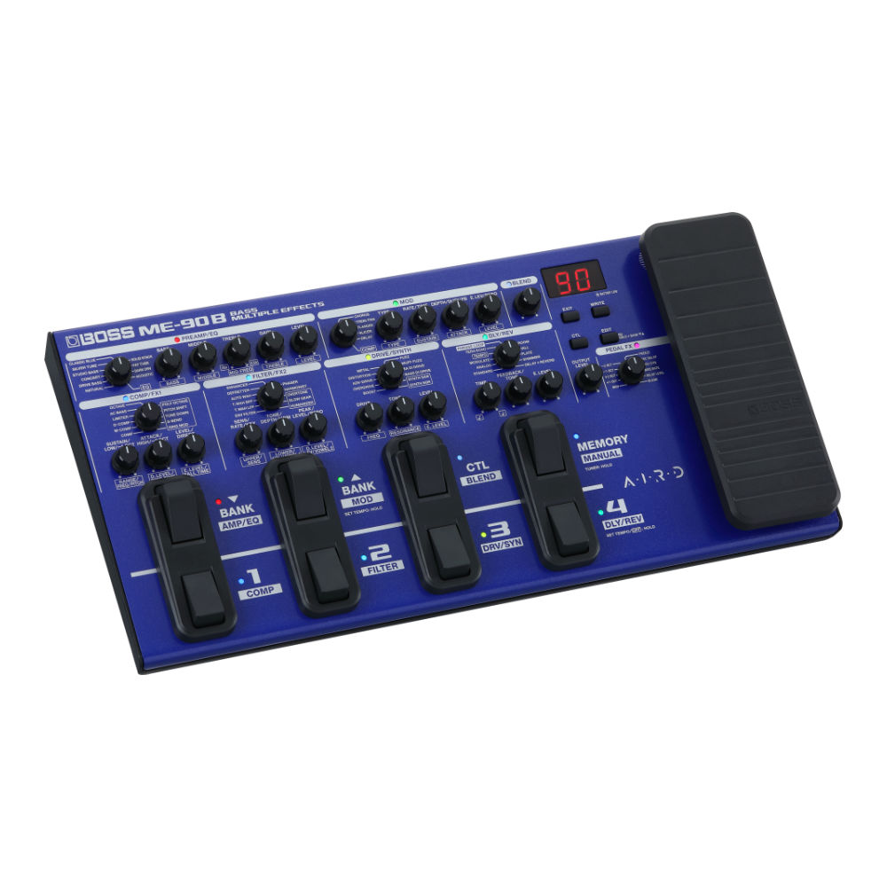ベースエフェクター マルチエフェクター BOSS ME-90B BASS MULTIPLE EFFECTS 10種類のプリアンプ 61種類のエフェクト ベース プリアンプ DI サイドからのアングル