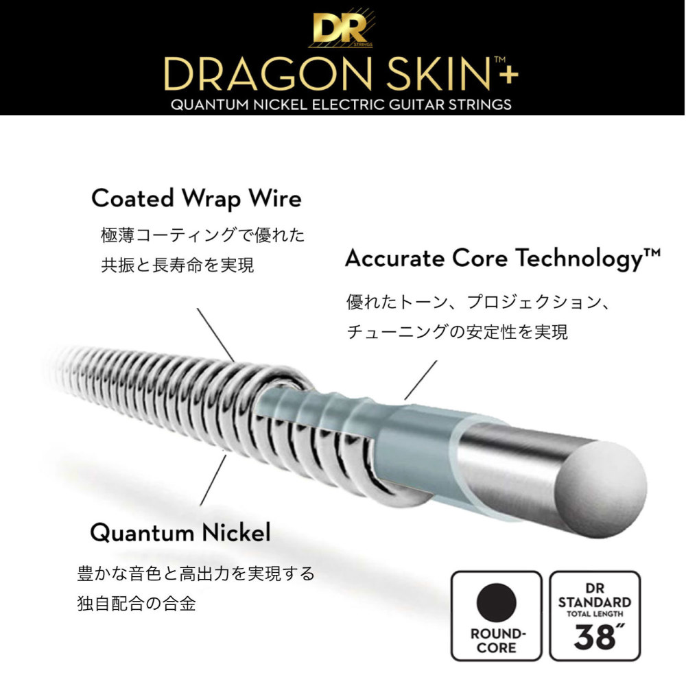 DR DRAGON SKIN+ Stainless for Bass DBSM6-30 マルチスケール 30-125 極薄コーディング 6弦エレキベース弦 コーティング構造画像