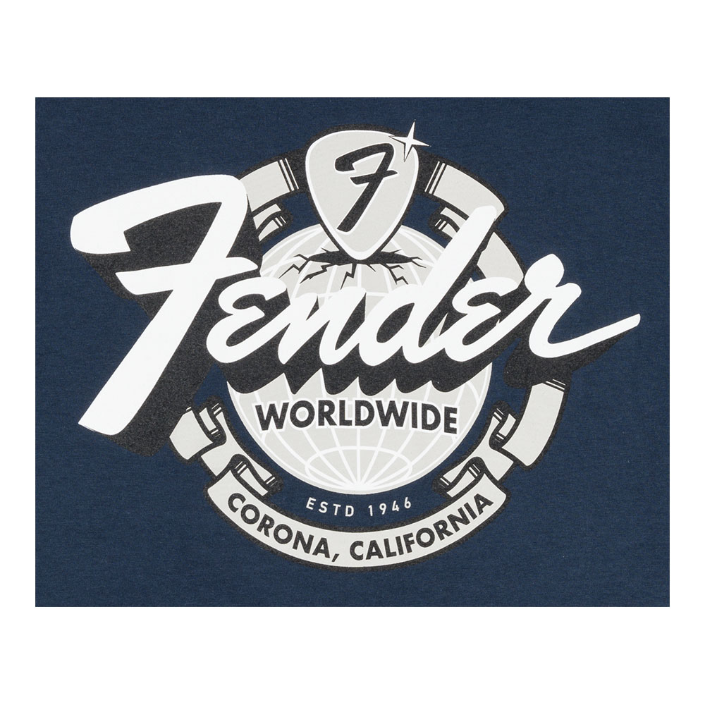 Fender フェンダー World Wide Tee Vintage Navy Mサイズ Tシャツ 半袖 ロゴ部
