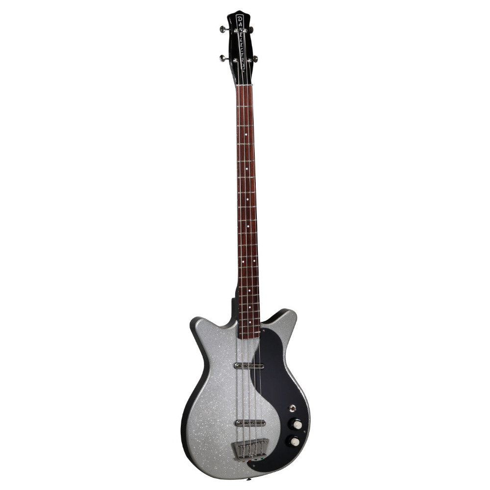 Danelectro ダンエレクトロ 59DC LONGSCALE BASS METALFLAKE SILVER エレキベース 本体画像 斜め 