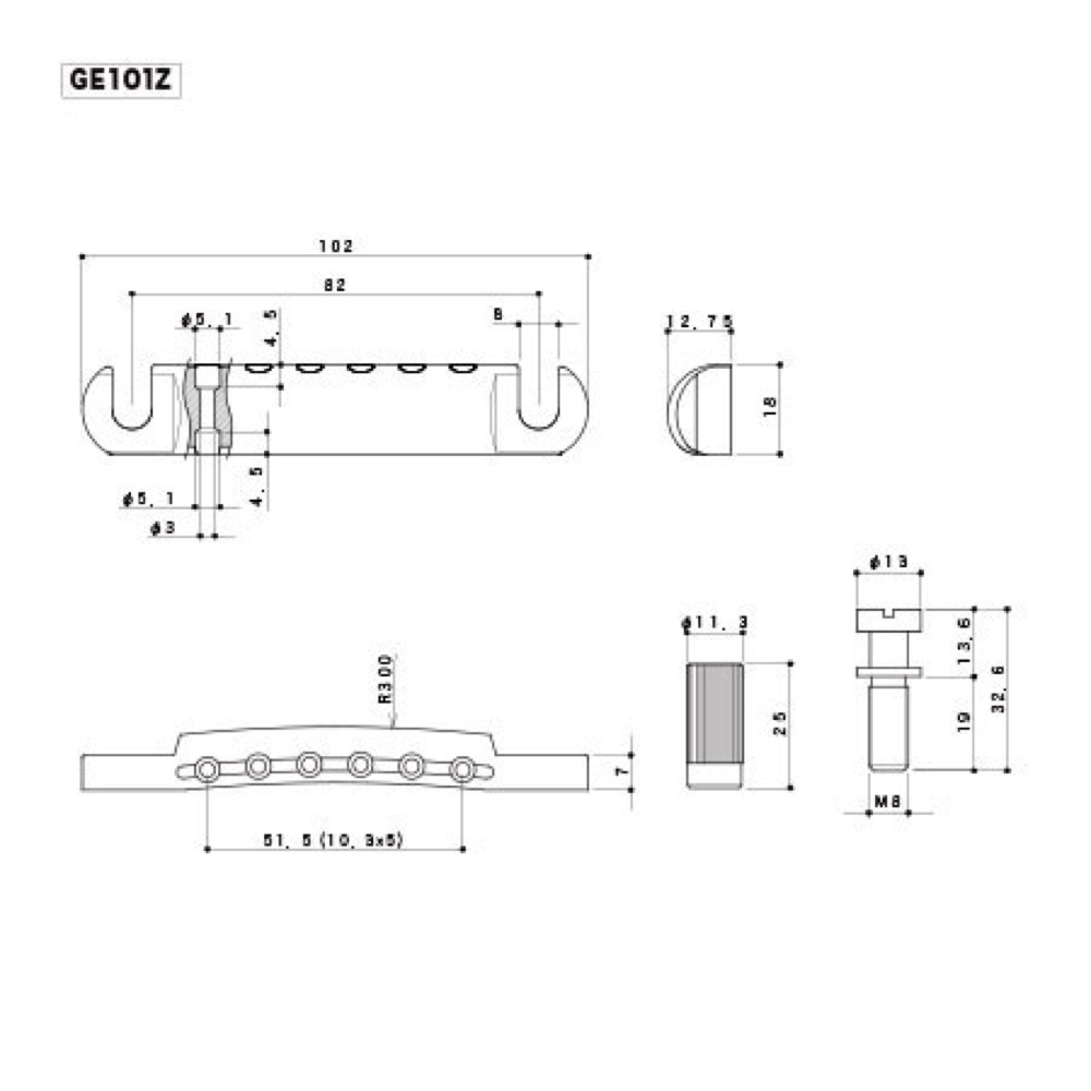 ゴトー GOTOH GE101Z-T-C テールピース クローム サイズ詳細