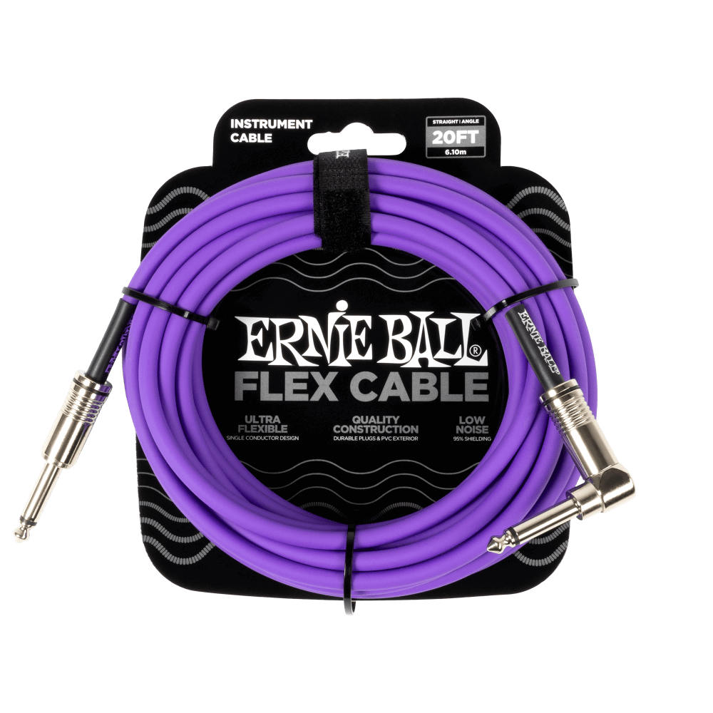 ERNIE BALL アニーボール EB 6466 FLEX CABLE 20FT SA PR 20フィート(約6メートル) 片側Lプラグ パープル ギターケーブル