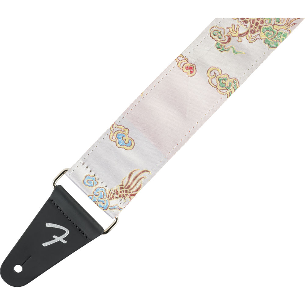 Fender フェンダー SATIN DRAGON STRAP IVORY ギターストラップ アイボリー レザーエンド側