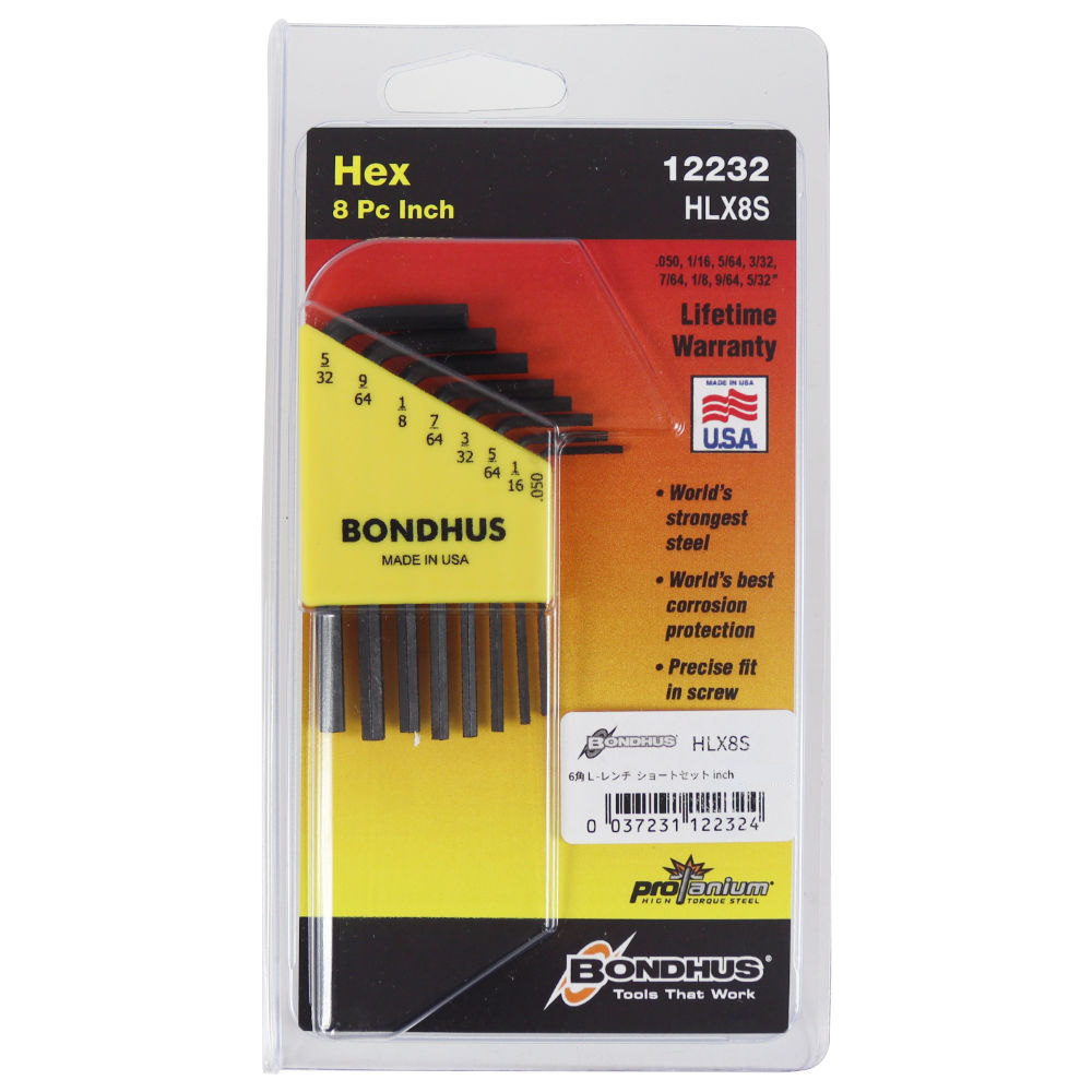 BONDHUS ボンダス HLX8S 12232 Hex End L-Wrenches Short 六角L-レンチ ショート 6角レンチ インチ