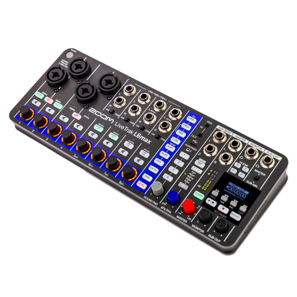 ZOOM ズーム LIVETRAK L6max 12ch デジタルミキサー＆レコーダー 本体画像 斜め 