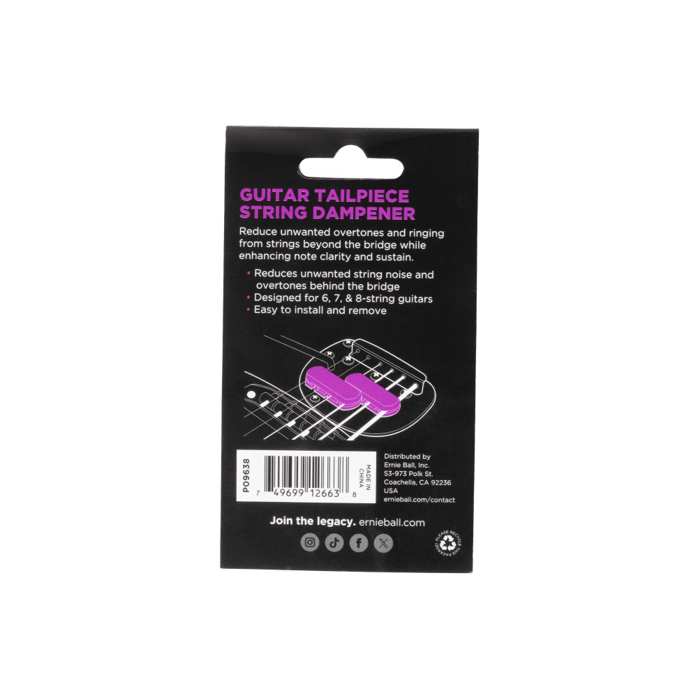 ERNIE BALL 9638 STRING DAMPENER TAILPIECE P09638 ギターのブリッジ以降の共鳴を抑制するミュート パッケージ裏画像