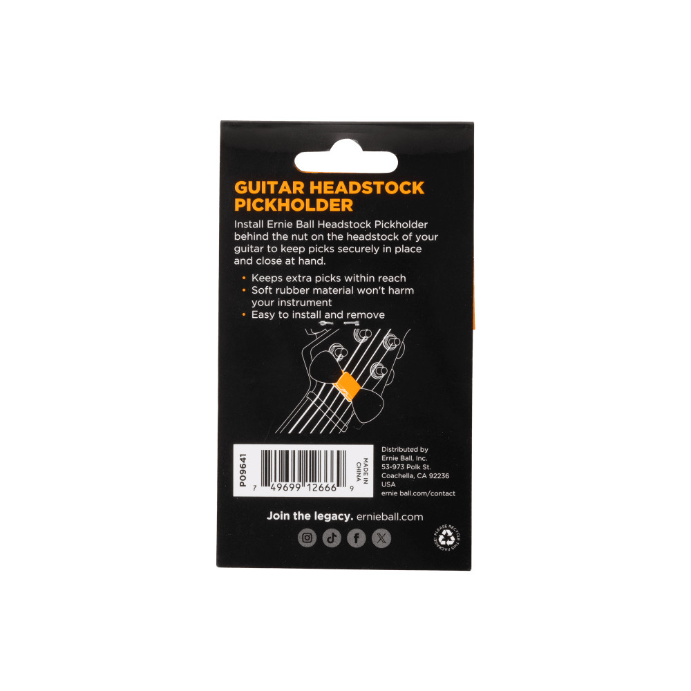 ERNIE BALL 9641 PICKHOLDER HEADSTOCK P09641 ヘッド取り付け型ピックホルダー 2個入り パッケージ裏画像