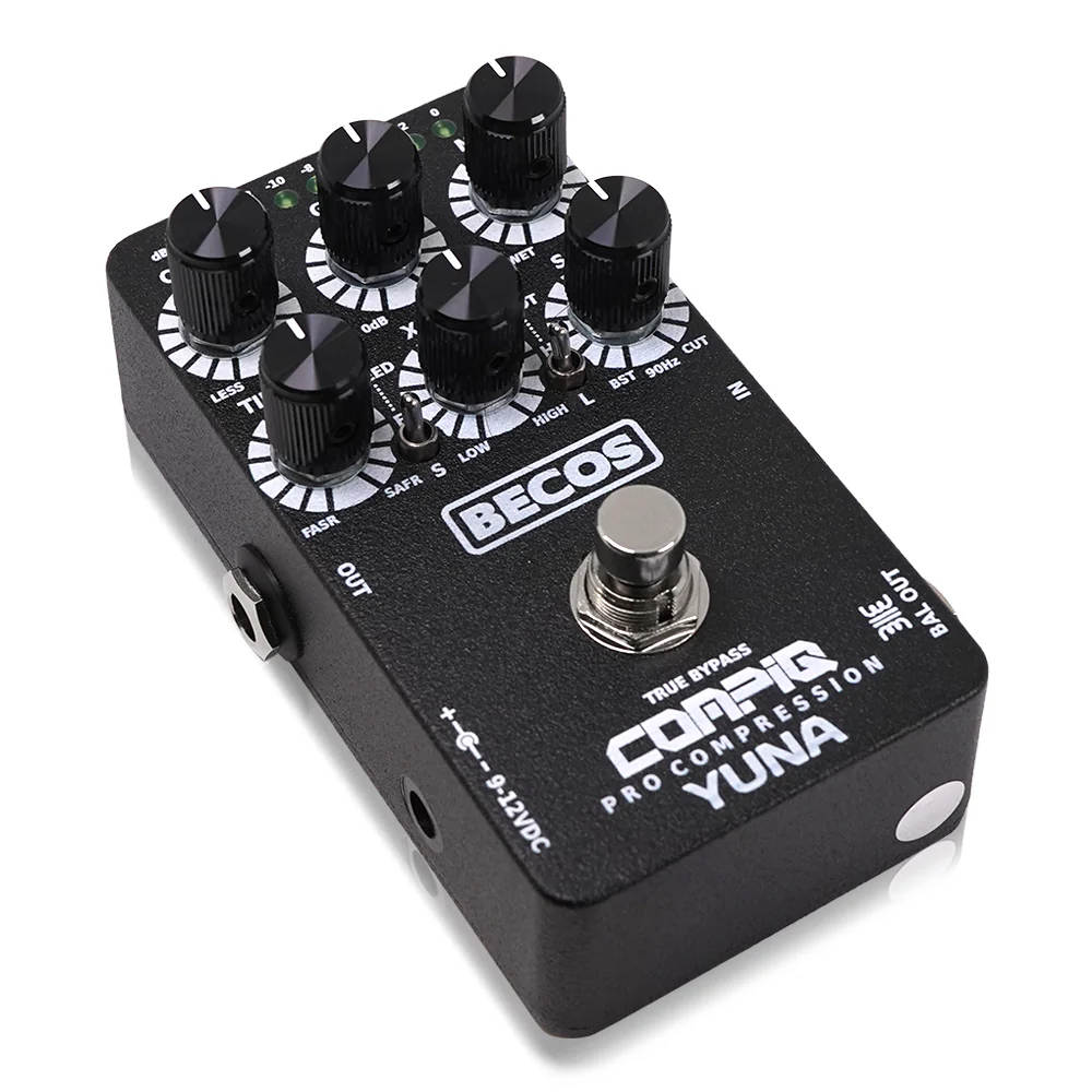 BECOS ベコス CompIQ YUNA Pro Compressor with DITOS コンプレッサー ギターエフェクター ベースエフェクター 斜めアングル画像