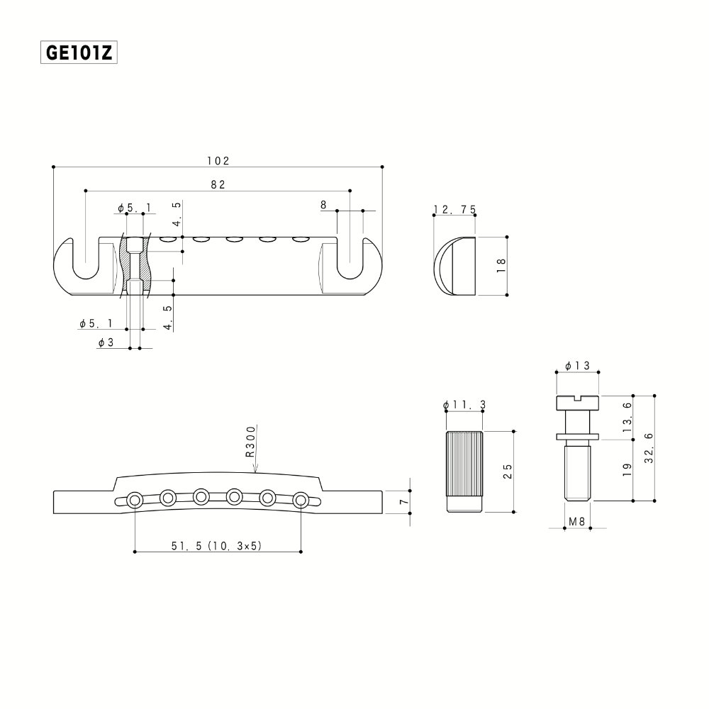 GOTOH ゴトー GE101Z-GG テールピース ゴールド サイズ詳細