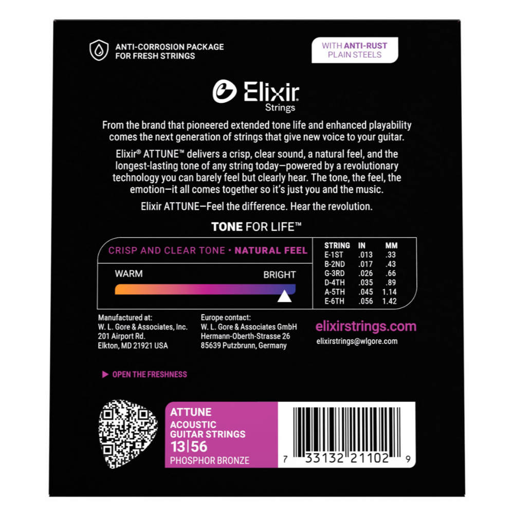 ELIXIR エリクサー 21102 ACOUSTIC ATTUNE 13-56 Phosphor Bronze Medium アコースティックギター弦 バック画像