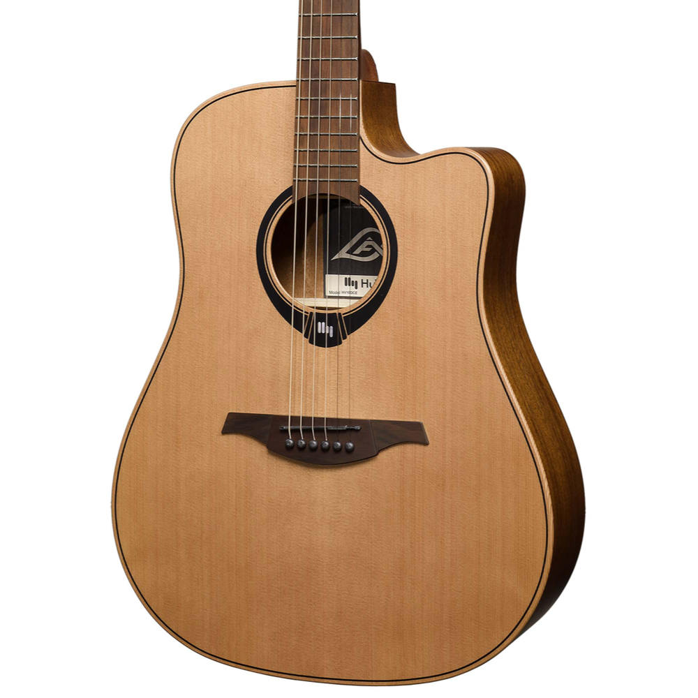 アコースティックギター LAG GUITARS HV10DCE NEW HYVIBEシリーズ スマートギター ドレッドノートサイズ ボディ右斜め画像