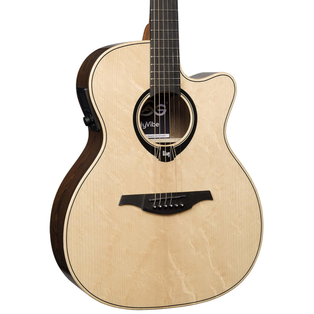 アコースティックギター LAG GUITARS HV30ACE NEW HYVIBEシリーズ スマートギター オーディトリアムサイズ ローズウッドバック&サイド ボディ左斜め画像
