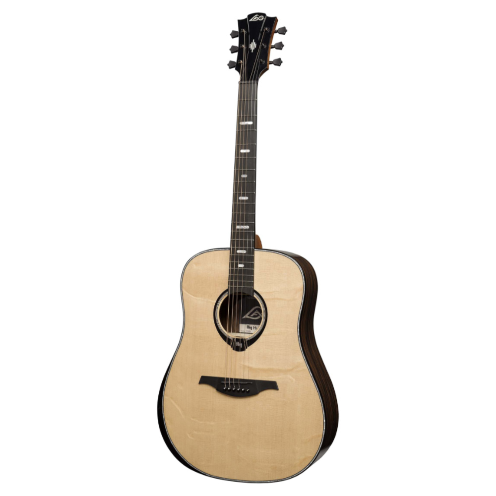 アコースティックギター LAG GUITARS HV50DE NEW HYVIBEシリーズ スマートギター ドレッドノートサイズ マッカーサーエボニーバック&サイド 右斜めアングル画像
