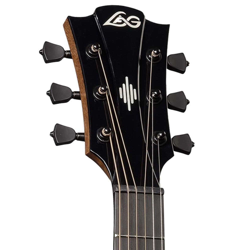 アコースティックギター LAG GUITARS HV50DE NEW HYVIBEシリーズ スマートギター ドレッドノートサイズ マッカーサーエボニーバック&サイド ヘッド画像