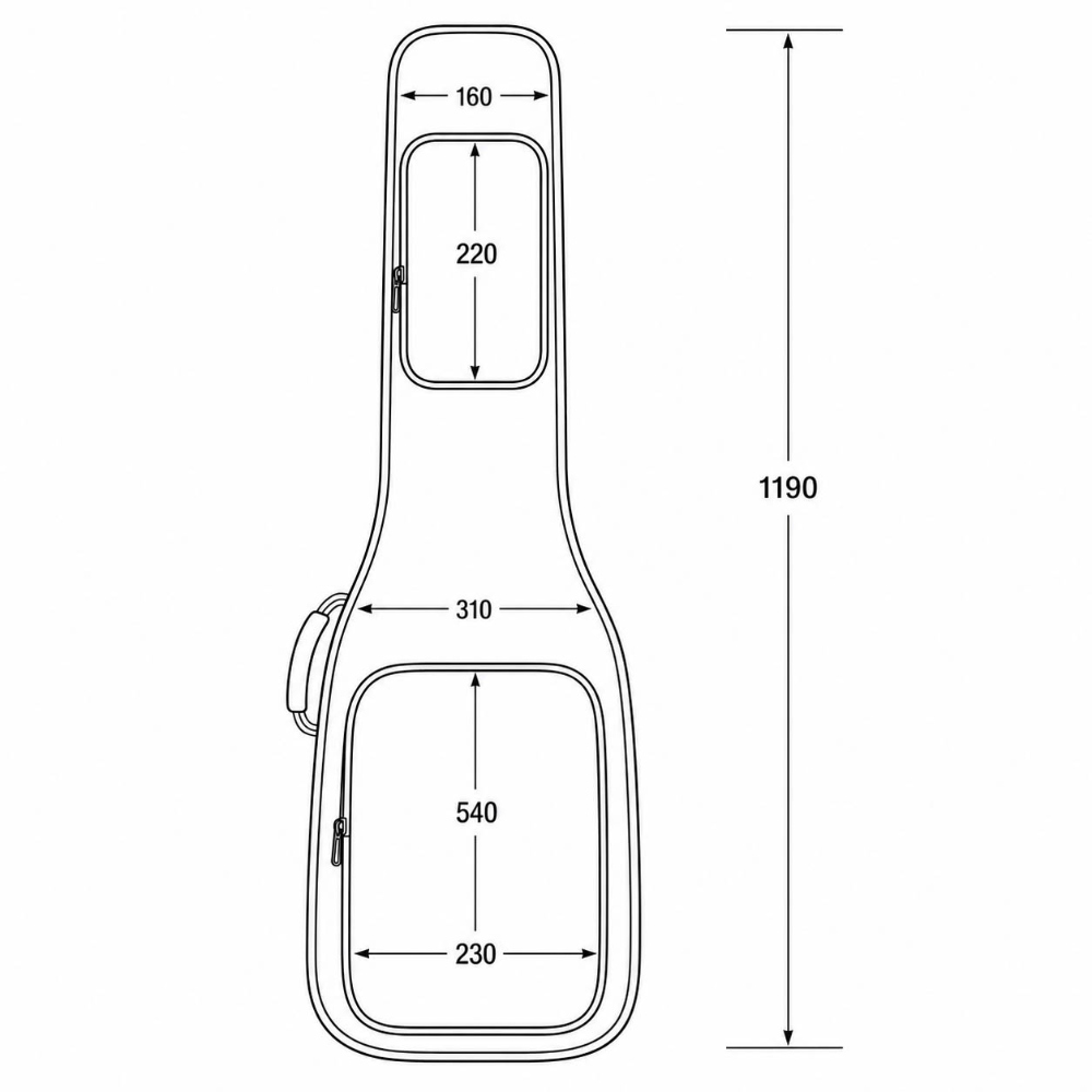 KIKUTANI キクタニ GVB-10B DGN エレキベース用ギグバッグ ダークグリーン サイズ図画像