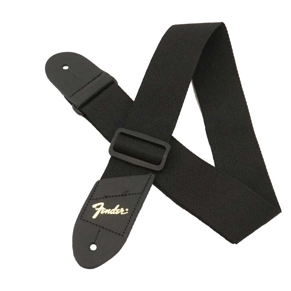 FENDER Economy Strap GOLD 2" Black Polyester Logo Straps フェンダーエコノミーギターストラップ ブラック ゴールドロゴ