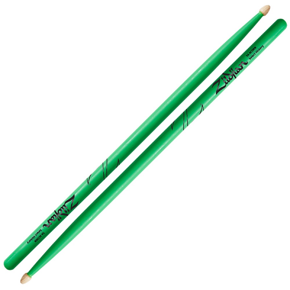 ZILDJIAN LAZLZ5AACDGG Hickory Series 5A ACORN WOOD NEON GREEN DRUMSTICK ドラムスティック×6セット